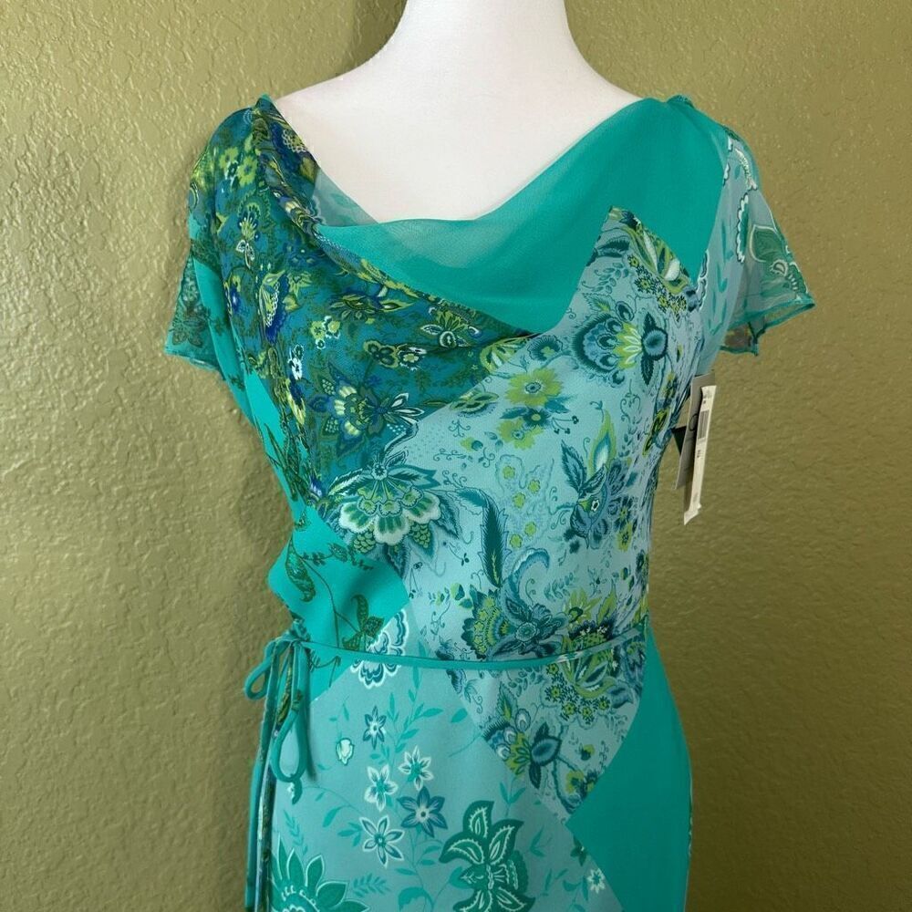 Y2K CDC Women's 6 Flutter Sleeve Wrap Maxi Dress Blue Green Patchwork Paisley - Picture 2 of 10
